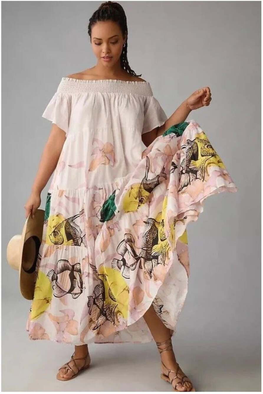 Anthropologie Maeve Pia Binazzi Tiered Off-The-Shoulder Dress Size 1X